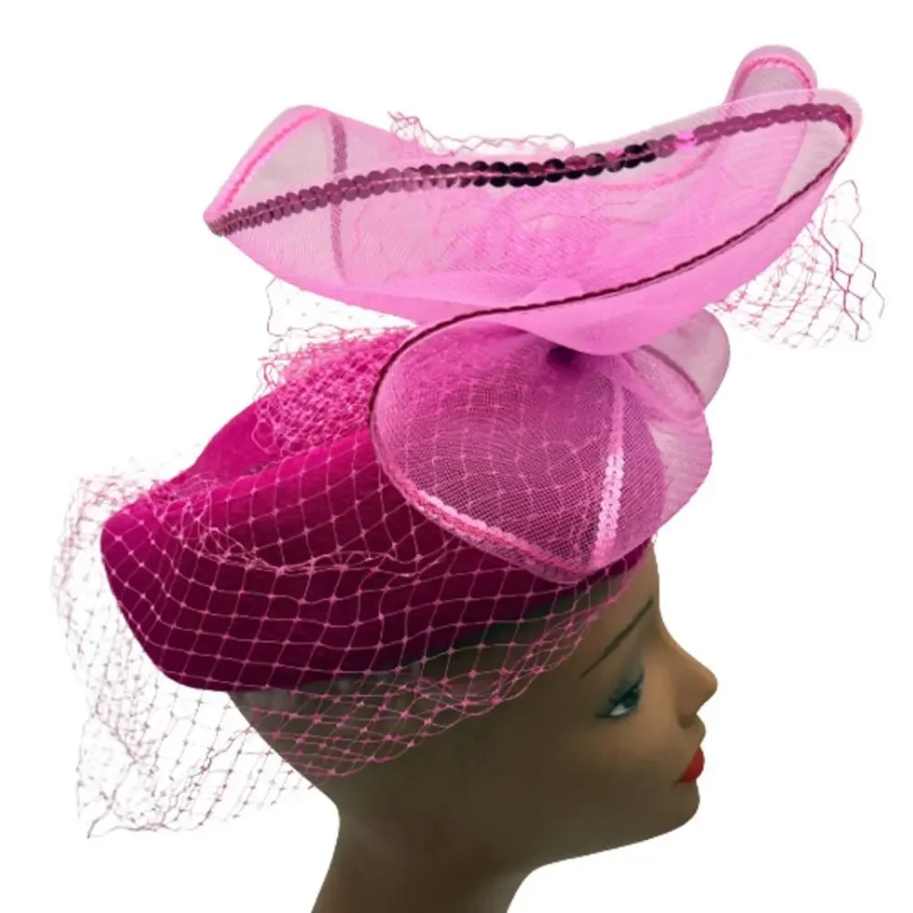 Fuchsia Fascinator Pillbox Veil Derby Easter Wedding Tea Party Hat